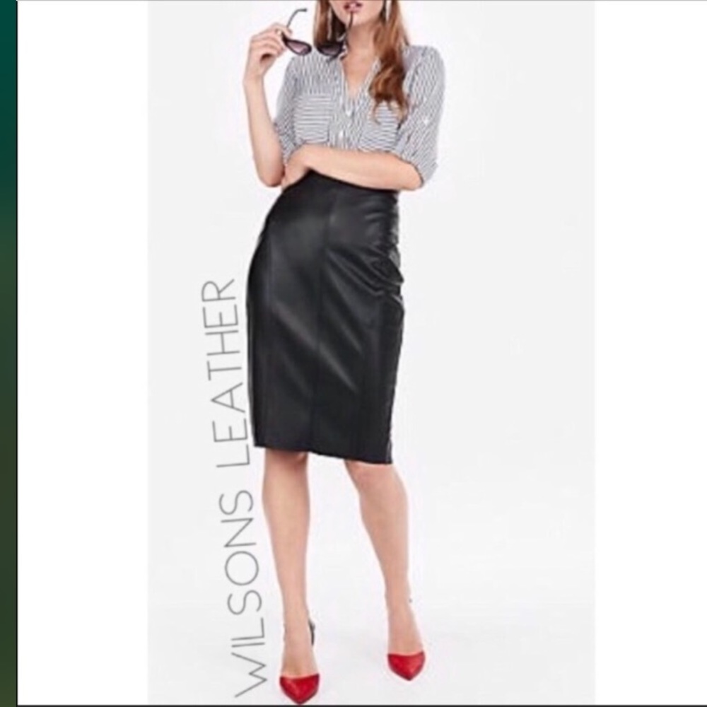 WILSON LEATHER SKIRT PELLE STUDIO BODYCON BLACK LEATHER SKIRT MIDI SKIRT 4 VTG - Picture 9 of 14